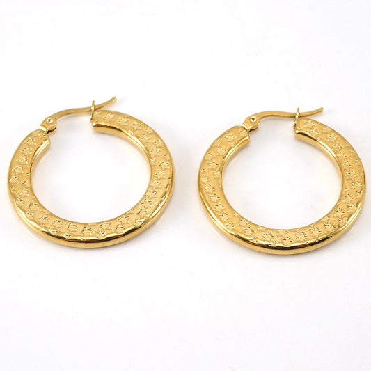 Designer Non Tarwaterproof Stainless Steel 18k Gold Plated Star Engraving Earring Popular Brands Jewelry Women