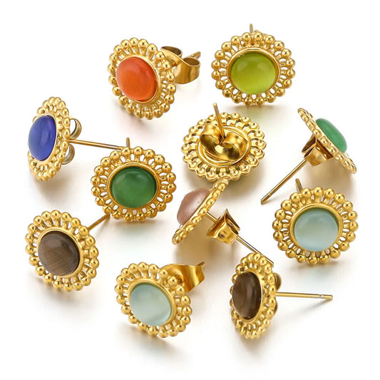 fashion small tiny stainless steel diamond green glass stone crystal stud earrings designs sets collections jewelry