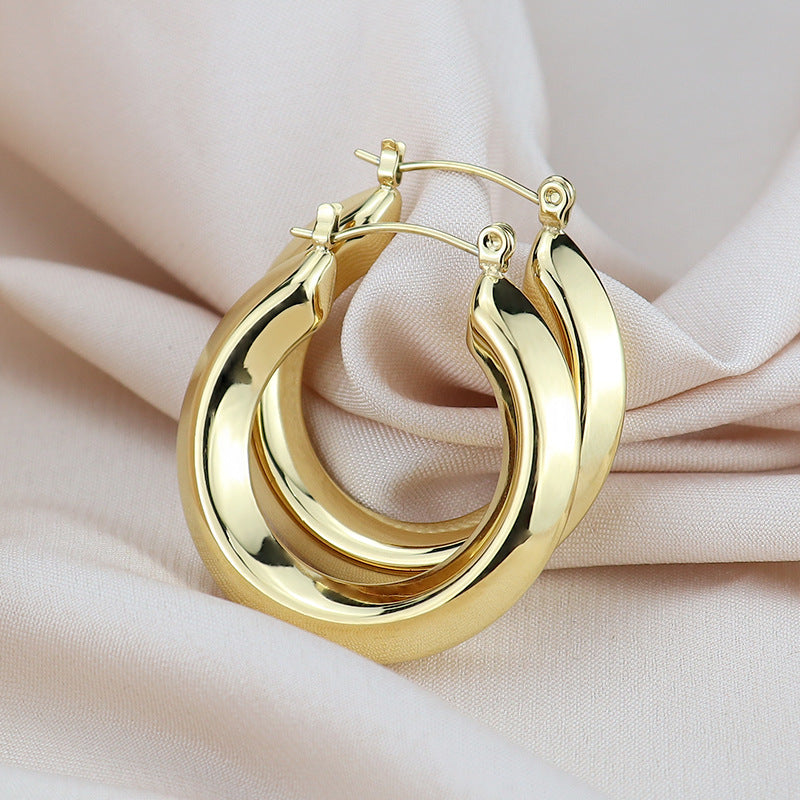 Boho Blank Stainless Steel Blade Edge 33MM Hoop Earrings for Women