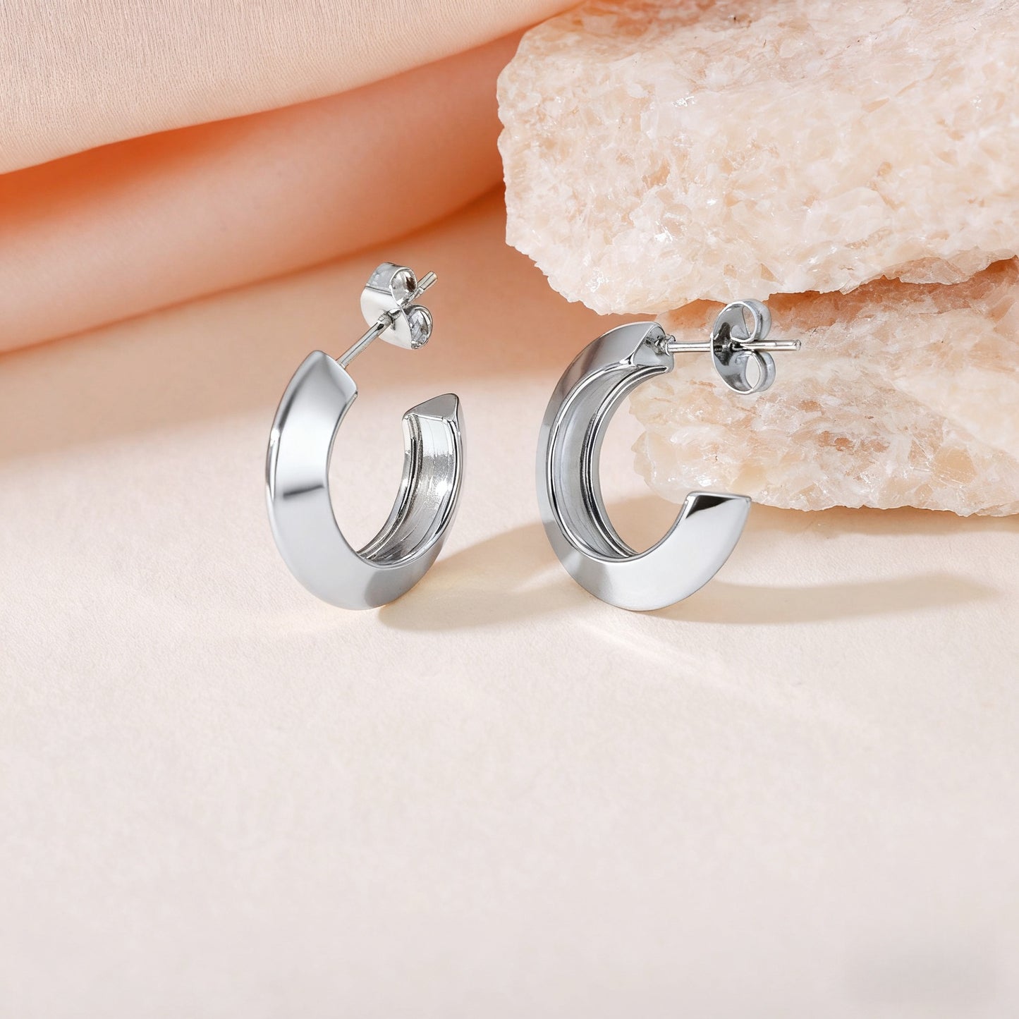 Boho Blank Stainless Steel Blade Edge 18mm 20mm 23mm 25mm Half Hoop Earrings Jewelry for Women
