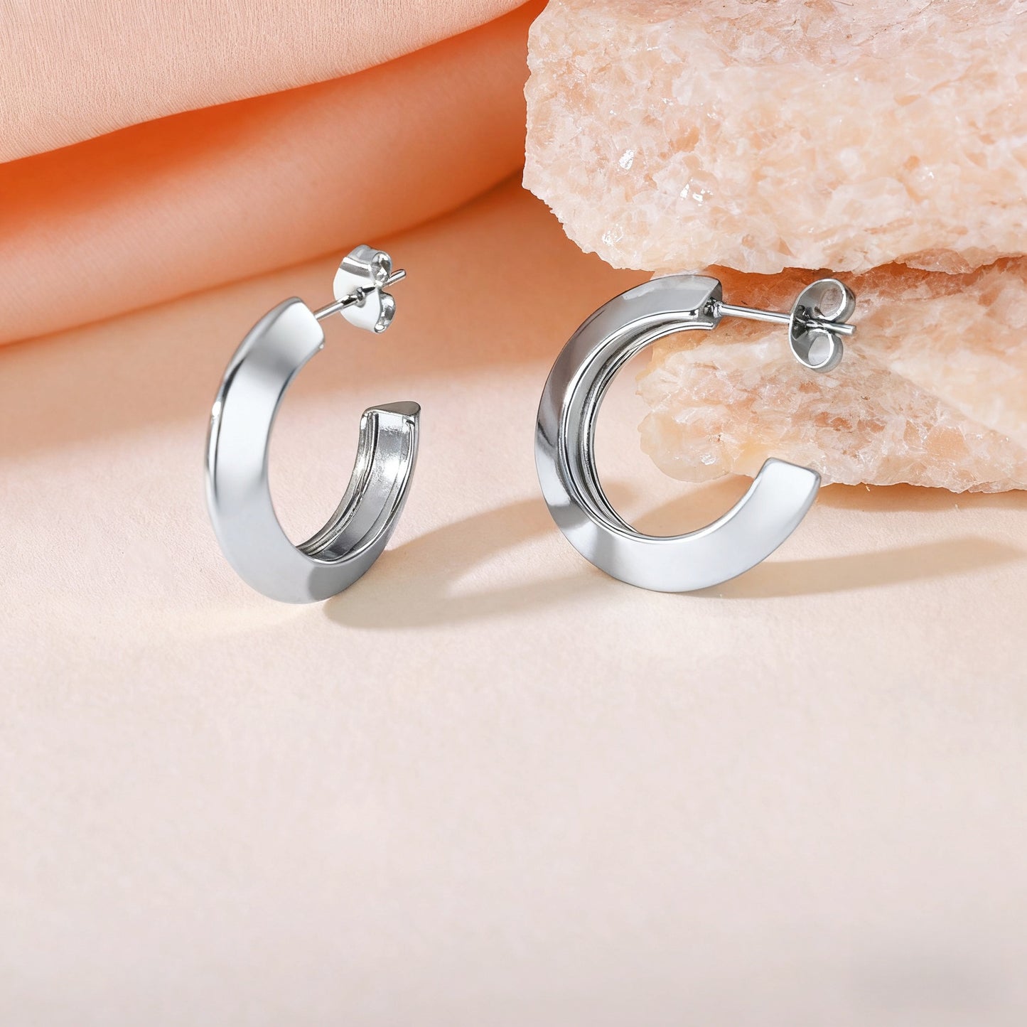Boho Blank Stainless Steel Blade Edge 18mm 20mm 23mm 25mm Half Hoop Earrings Jewelry for Women