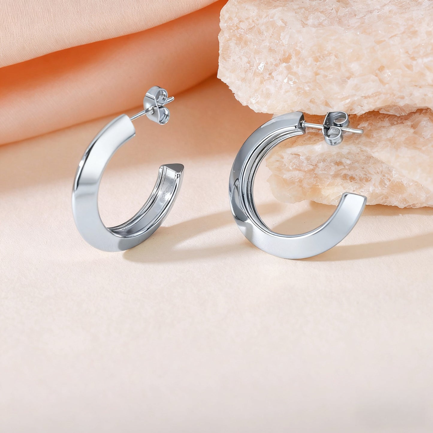 Boho Blank Stainless Steel Blade Edge 18mm 20mm 23mm 25mm Half Hoop Earrings Jewelry for Women