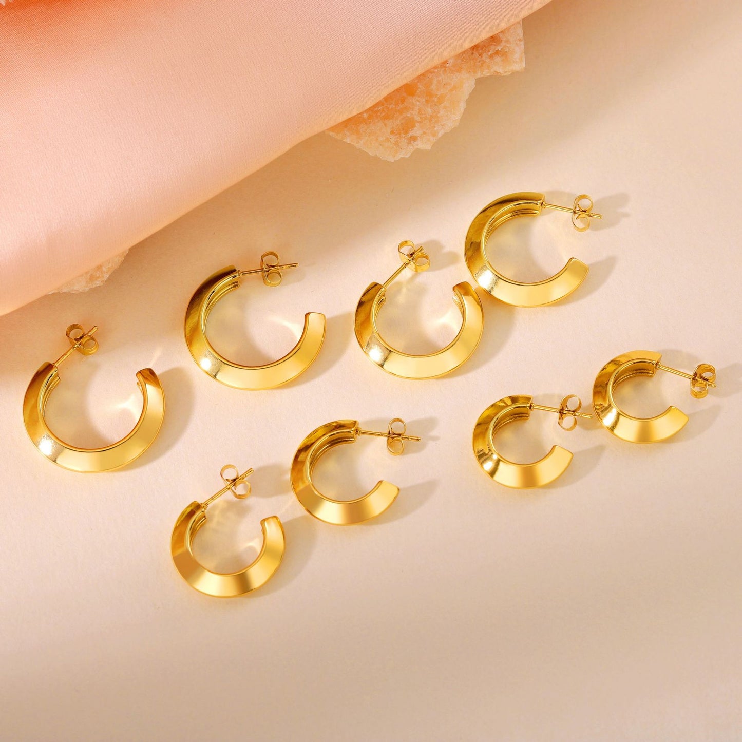 Boho Blank Stainless Steel Blade Edge 18mm 20mm 23mm 25mm Half Hoop Earrings Jewelry for Women