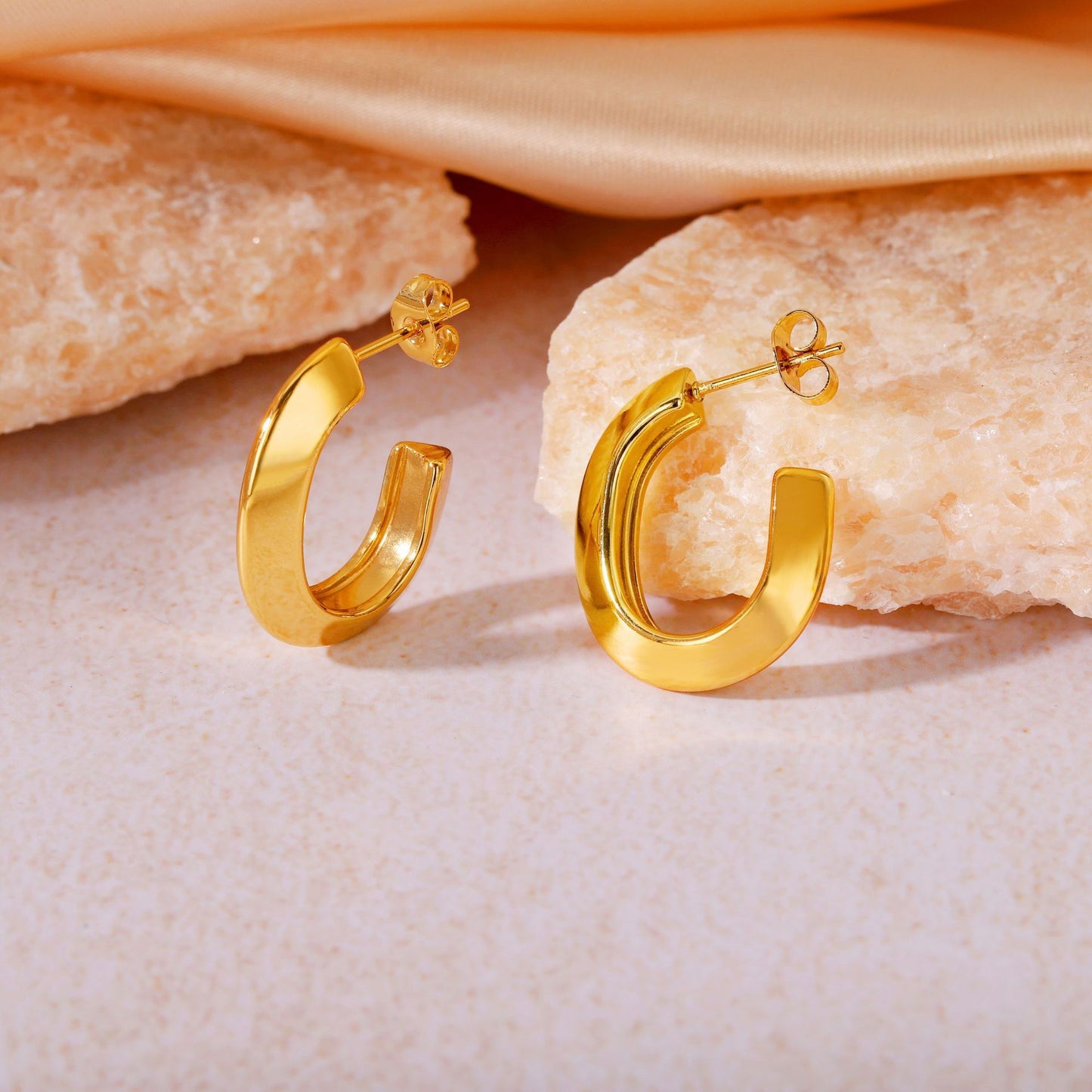 Boho Blank Stainless Steel Blade Edge 20mm 23mm 25mm Oval Hoop C Earrings Jewelry for Women