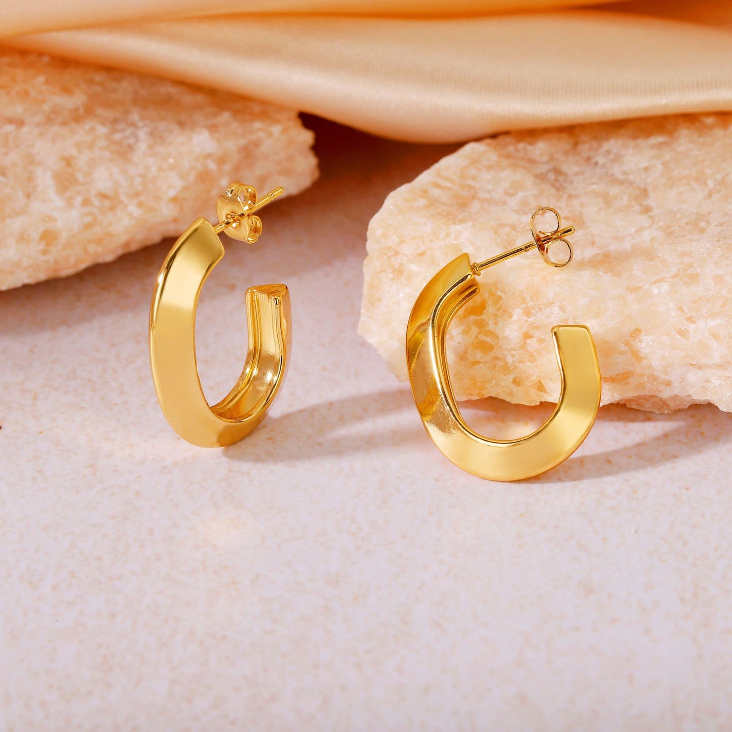 Boho Blank Stainless Steel Blade Edge 20mm 23mm 25mm Oval Hoop C Earrings Jewelry for Women