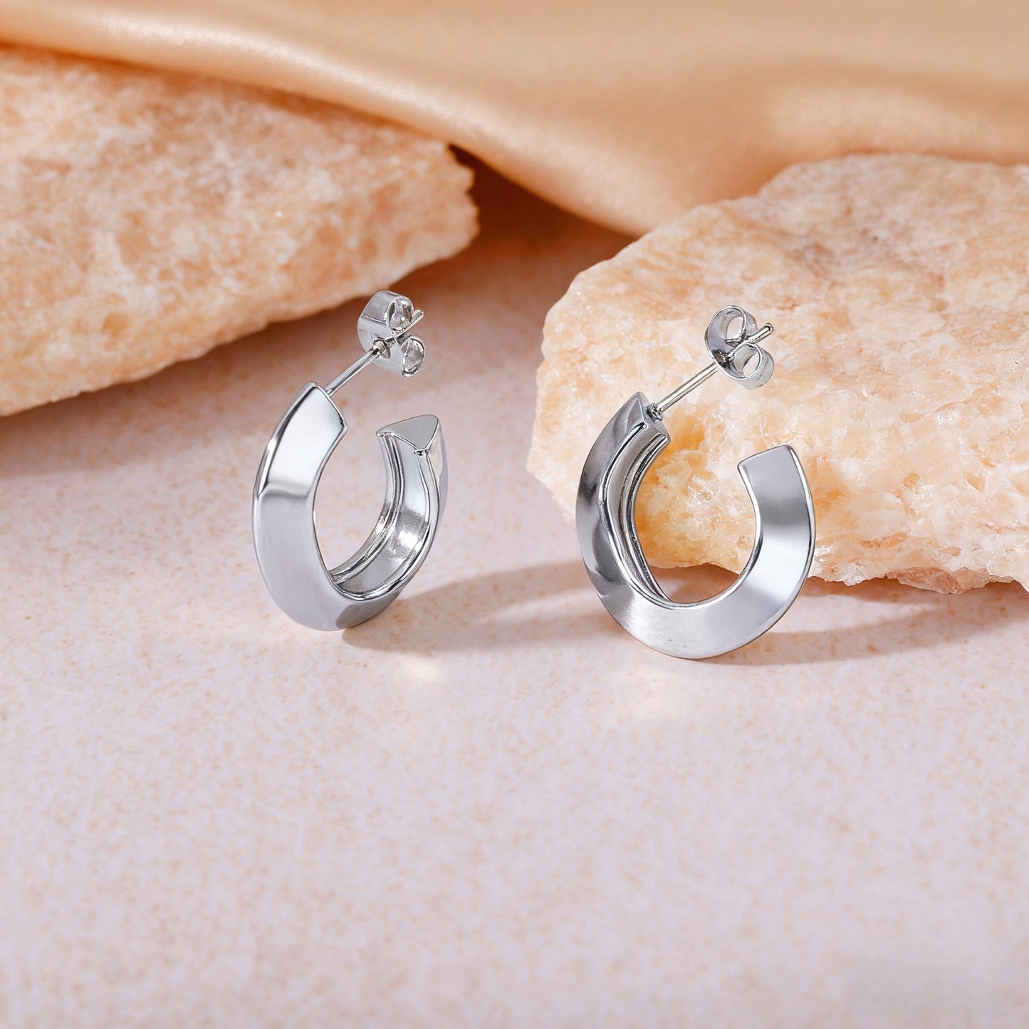 Boho Blank Stainless Steel Blade Edge 20mm 23mm 25mm Oval Hoop C Earrings Jewelry for Women
