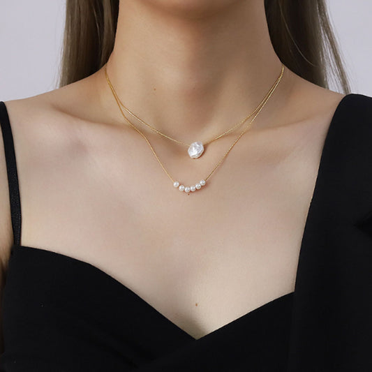 Women Fashion Stainless Steel 18k Gold Plated Plastic Baroque Pearl Beads Charm Chain Necklace Women Necklaces Jewelry