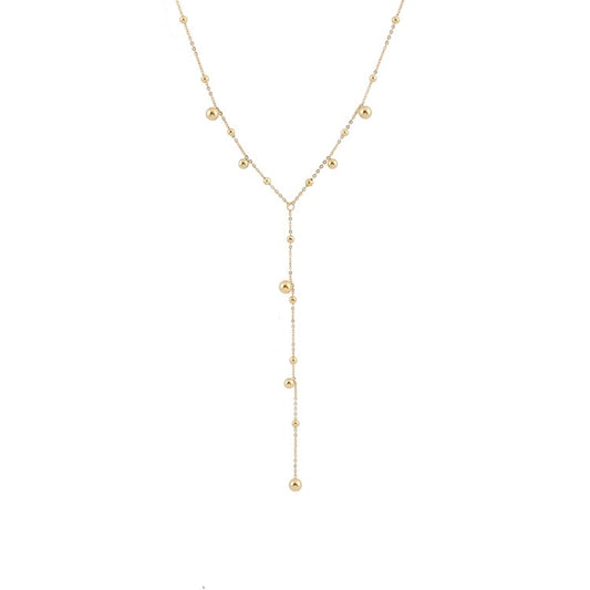 Fashion 316 Stainless Steel Gold Color 18k Beads Ball Link Chain Long Chains Tassel Y Lariat Type Choker Necklace for Women