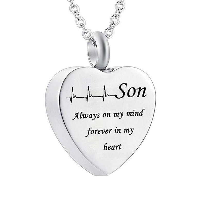 Mom Dad Wife Husband Son Daughter Sublimation Stainless Steel Urn Necklace Cremation Heart Vial Necklace Jewelry for Ashes Women