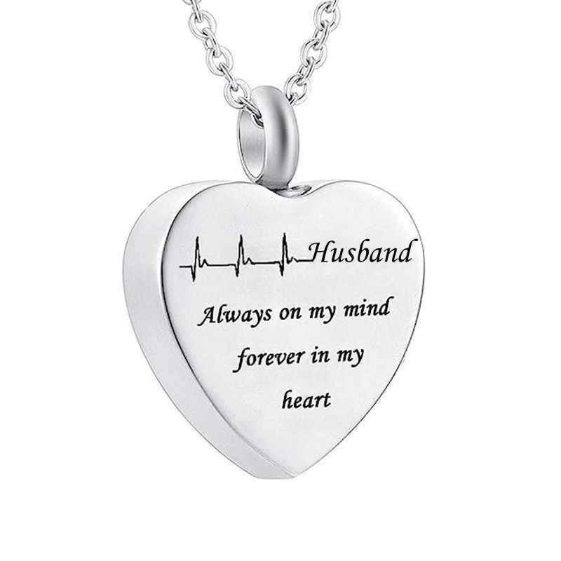 Mom Dad Wife Husband Son Daughter Sublimation Stainless Steel Urn Necklace Cremation Heart Vial Necklace Jewelry for Ashes Women