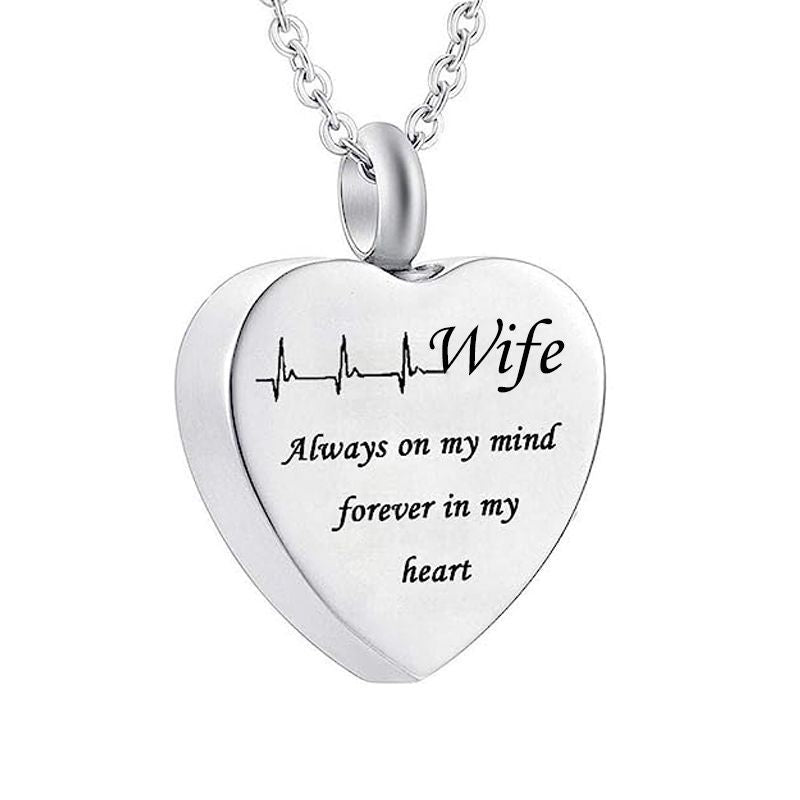 Mom Dad Wife Husband Son Daughter Sublimation Stainless Steel Urn Necklace Cremation Heart Vial Necklace Jewelry for Ashes Women