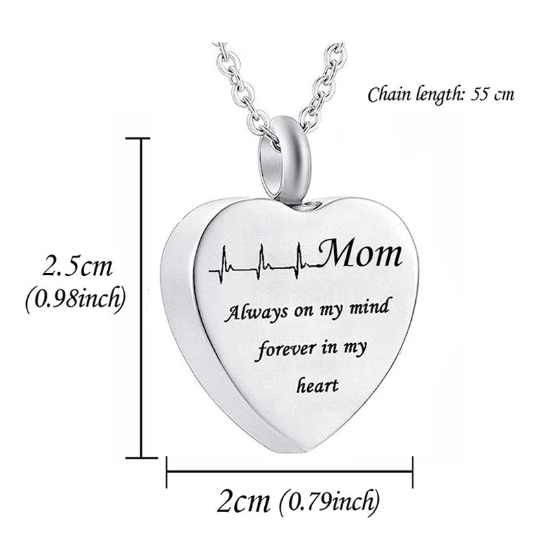Mom Dad Wife Husband Son Daughter Sublimation Stainless Steel Urn Necklace Cremation Heart Vial Necklace Jewelry for Ashes Women