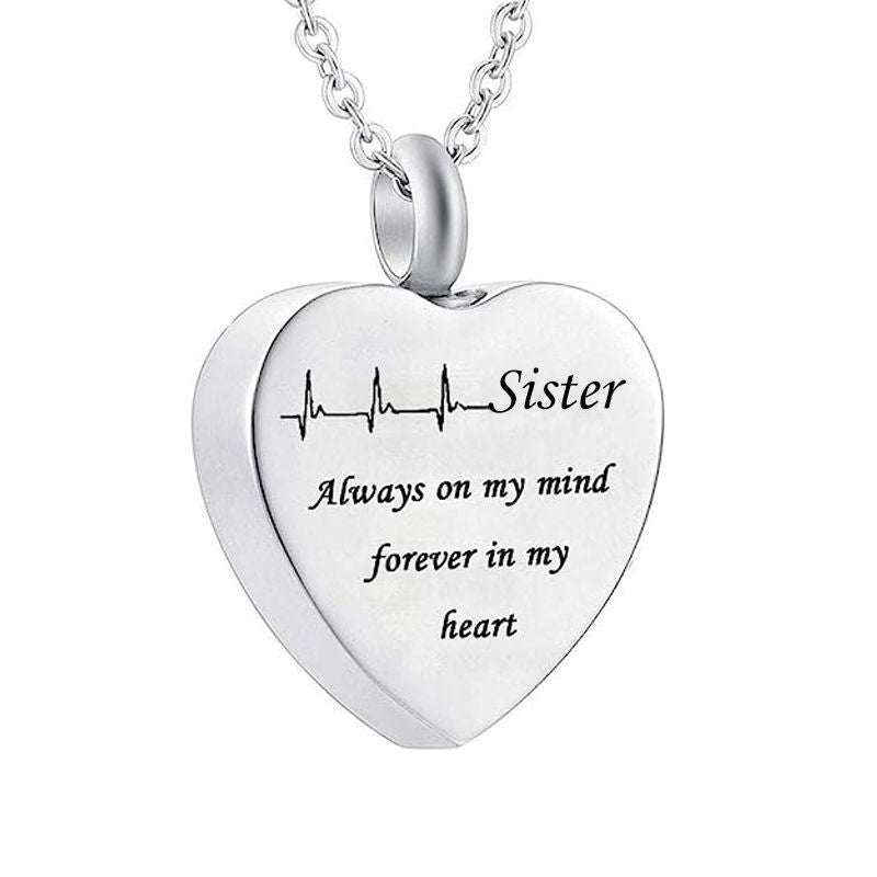 Mom Dad Wife Husband Son Daughter Sublimation Stainless Steel Urn Necklace Cremation Heart Vial Necklace Jewelry for Ashes Women