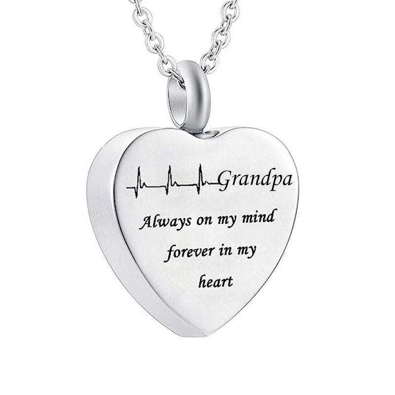 Mom Dad Wife Husband Son Daughter Sublimation Stainless Steel Urn Necklace Cremation Heart Vial Necklace Jewelry for Ashes Women
