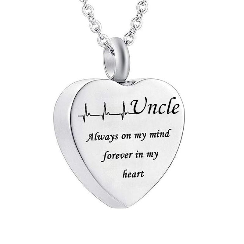 Mom Dad Wife Husband Son Daughter Sublimation Stainless Steel Urn Necklace Cremation Heart Vial Necklace Jewelry for Ashes Women