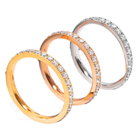wholesale fashion light luxury stainless steel zircon beads glitter waterproof ring finger rings jewelry unisex china supplier