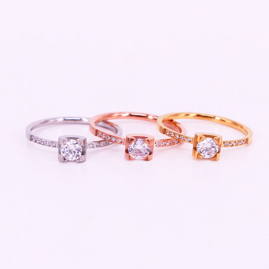 fashion female antique white single cubic zircon zirconia anniversary design durability engagement eternity ring for women