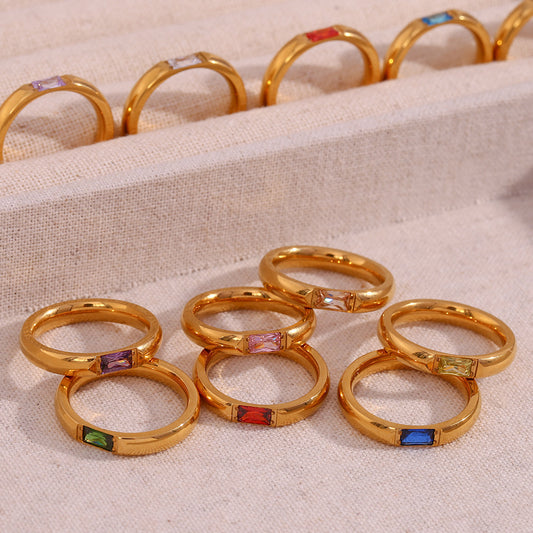 fashion stainless steel gold plated birth month 12 months zircon stone rings jewelry for women