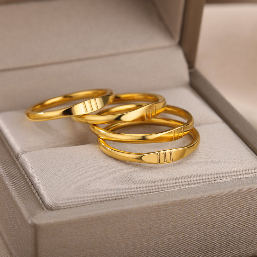 Wholesale Fashion Trendy Stainless Steel Angel Numbers Engraving Finger Rings Jewelry for Women
