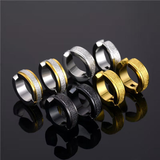 Stainless Steel Frosted Clip on Ear Cuff Hoops Earrings Unisex Men and Women Non-pierced Support
