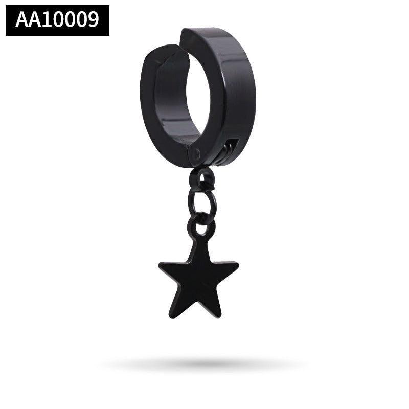 Stainless Steel Clip on Ear Cuff Hoops with Charm Dangles Star Cross Heart Earrings Unisex Men and Women Non-pierced Support