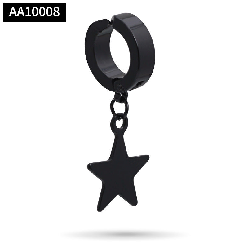 Stainless Steel Clip on Ear Cuff Hoops with Charm Dangles Star Cross Heart Earrings Unisex Men and Women Non-pierced Support