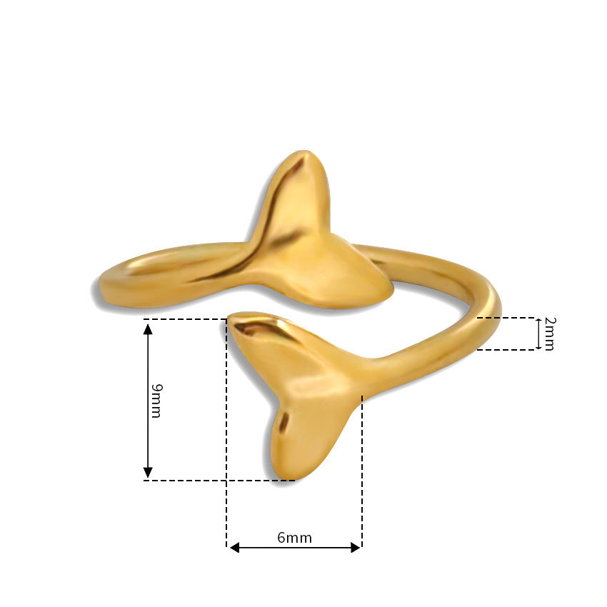 Fashion Sea Beach Stainless Steel PVDD Plating Waterproof Tarnishfree Mermaid Tail Charm Women Finger Ring Jewelry