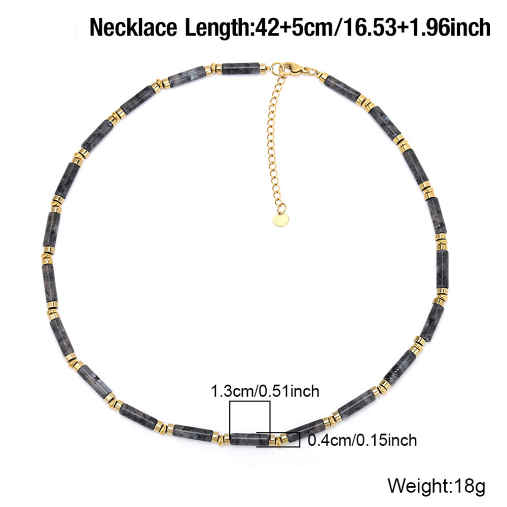 Quake E-commerce 2026 New Arrival Trending Black Natural Gemstone Genuine Cylinder Beads Beaded Necklace Jewelry