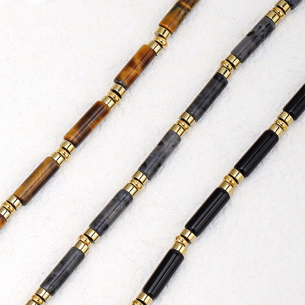 Quake E-commerce 2026 New Arrival Trending Black Natural Gemstone Genuine Cylinder Beads Beaded Necklace Jewelry