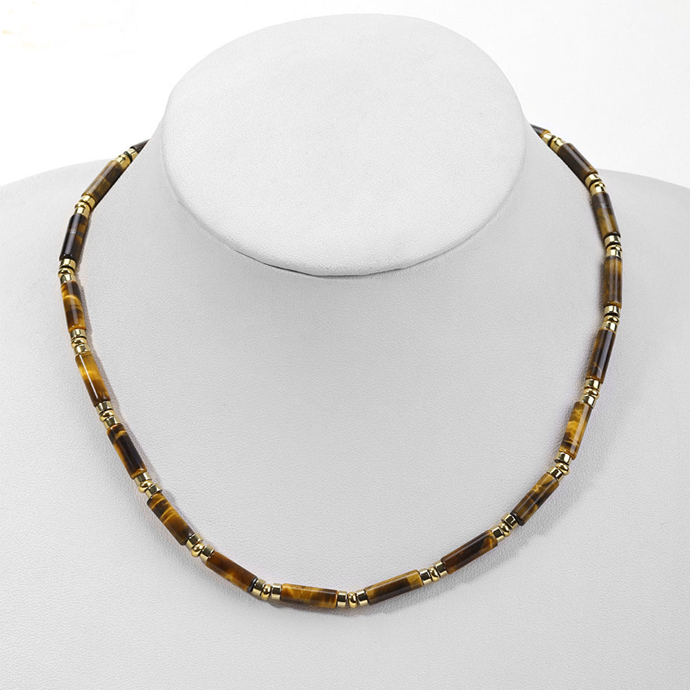 Quake E-commerce 2026 New Arrival Trending Black Natural Gemstone Genuine Cylinder Beads Beaded Necklace Jewelry
