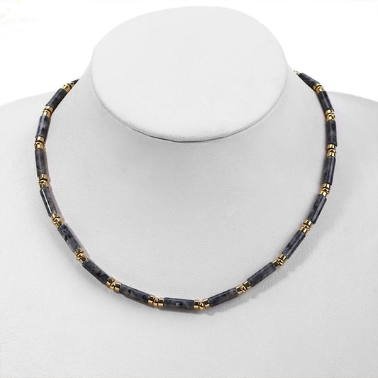 Quake E-commerce 2026 New Arrival Trending Black Natural Gemstone Genuine Cylinder Beads Beaded Necklace Jewelry
