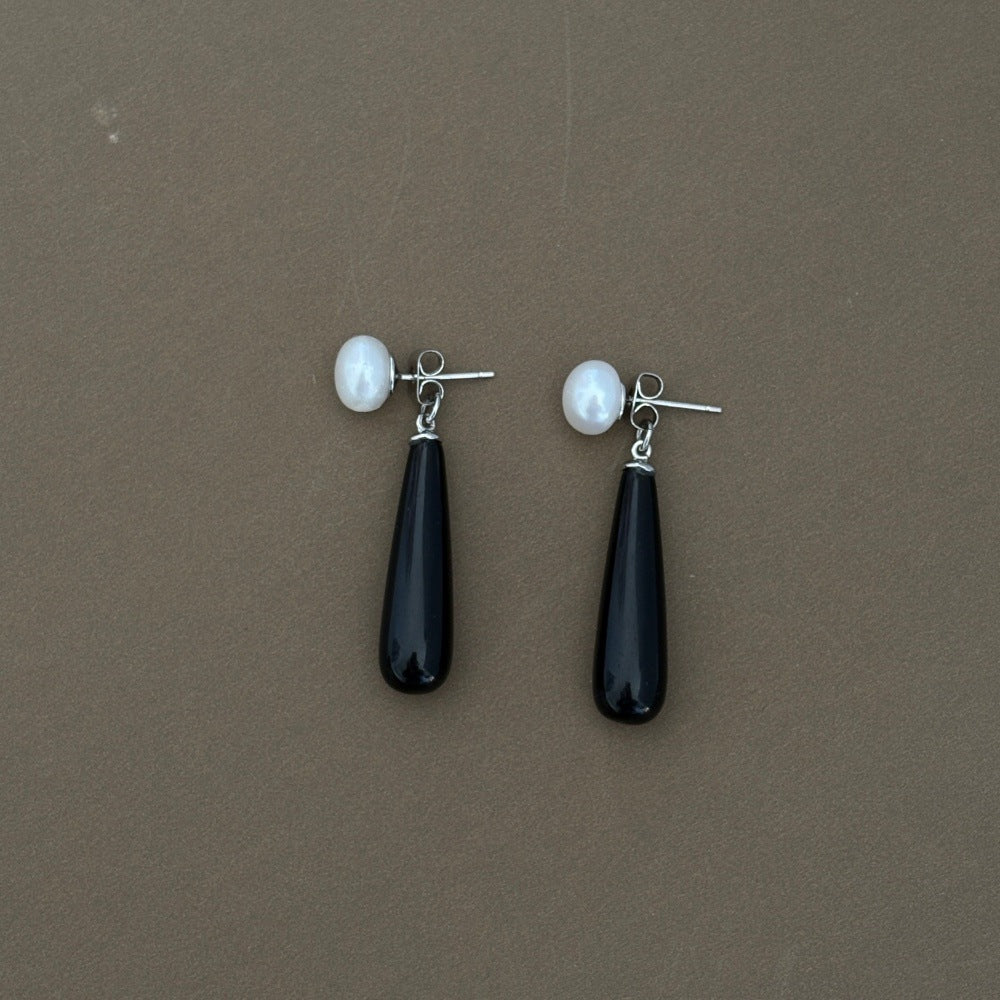 Quake E-commerce 2026 New Treding Black Agate Green Aventurine Dangle Drop 925 Silver Pin Freshwater Pearl Earring Jewelry