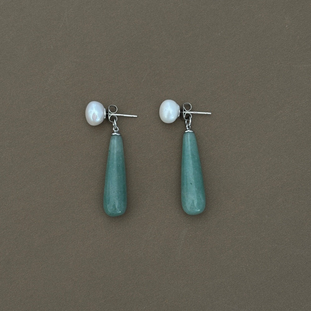 Quake E-commerce 2026 New Treding Black Agate Green Aventurine Dangle Drop 925 Silver Pin Freshwater Pearl Earring Jewelry