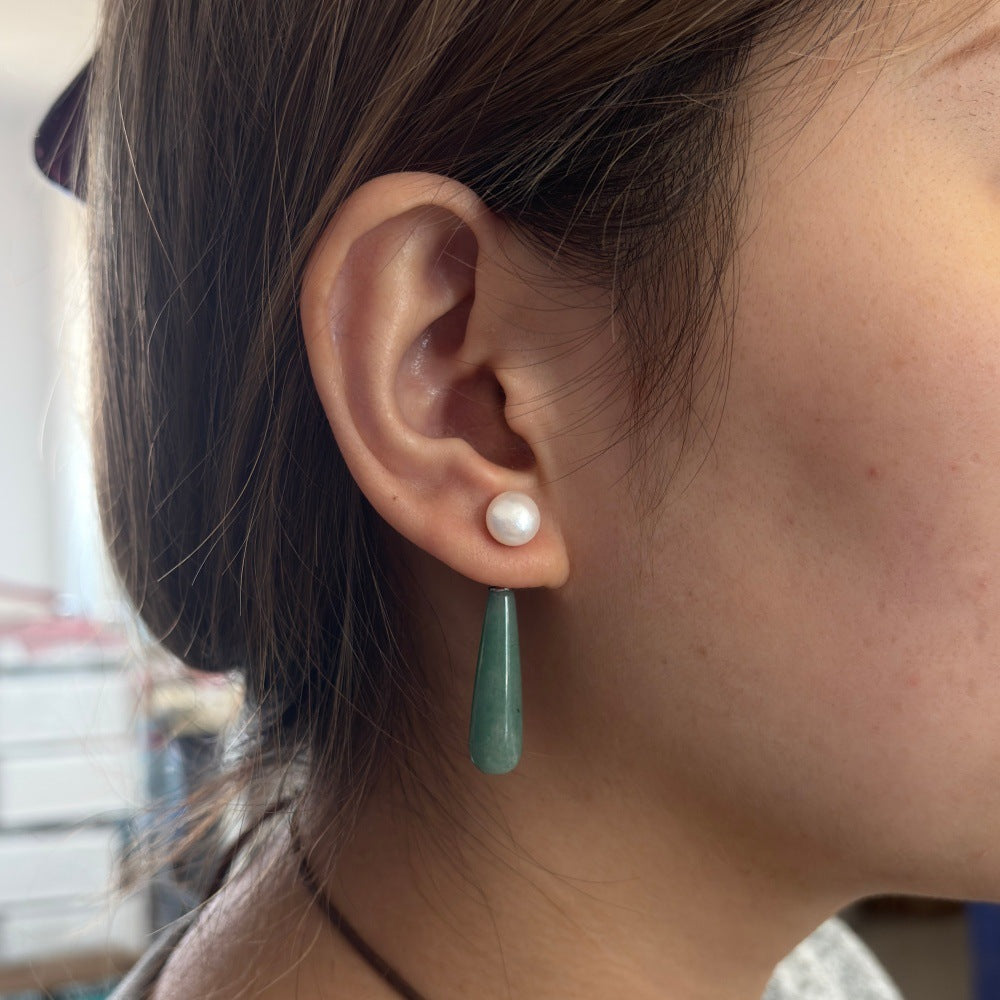 Quake E-commerce 2026 New Treding Black Agate Green Aventurine Dangle Drop 925 Silver Pin Freshwater Pearl Earring Jewelry