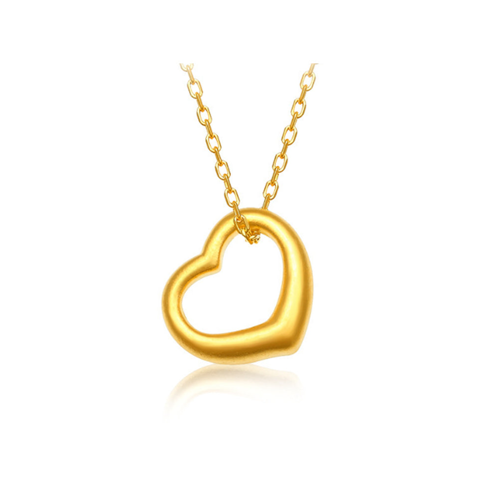 Dainty 18k Real 999 3d Hard Gold Necklace Heart Fish Feather Heart Flower Rose Clover Pendant Jewelry for Women