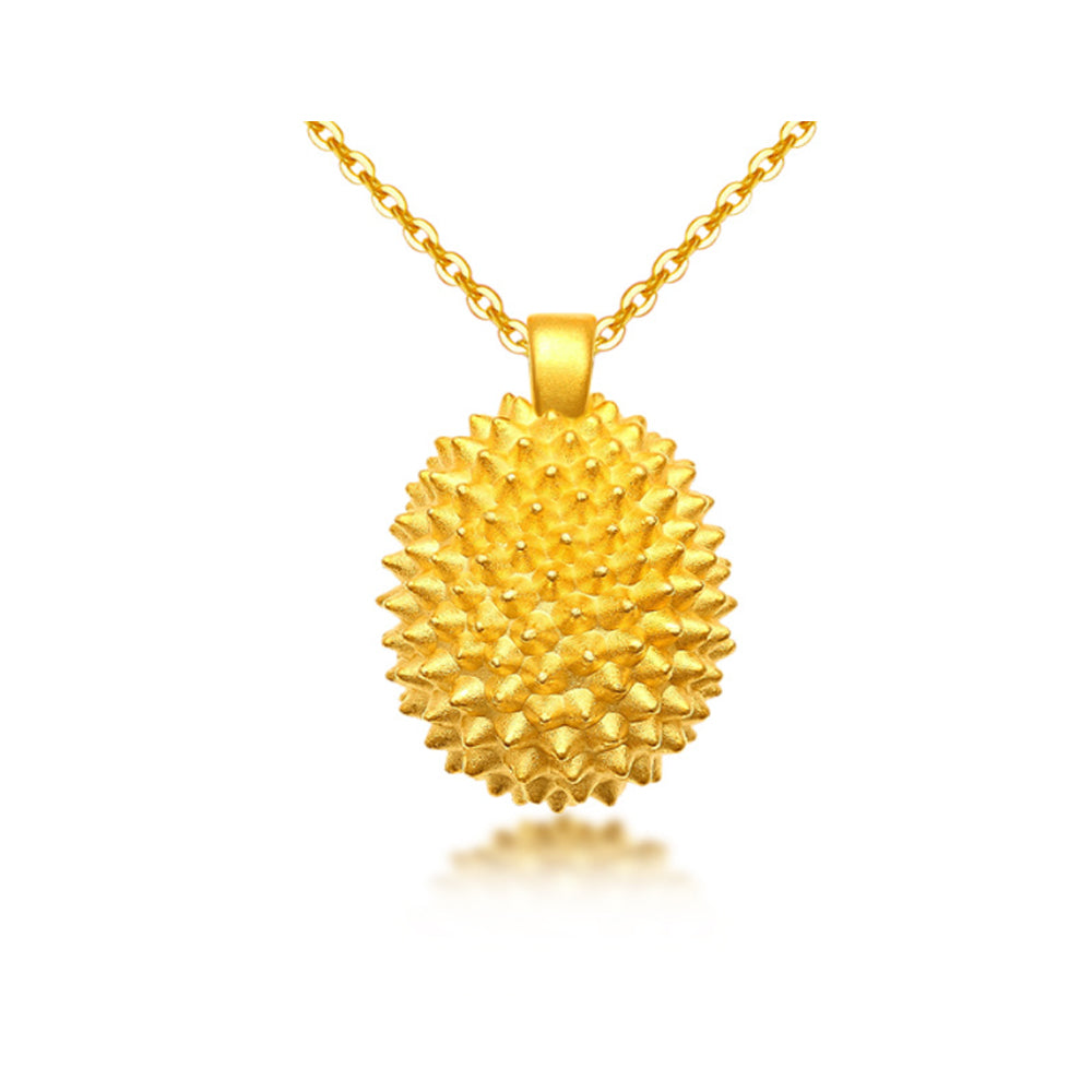 Dainty 18k Real 999 3d Hard Gold Necklace Heart Fish Feather Heart Flower Rose Clover Pendant Jewelry for Women