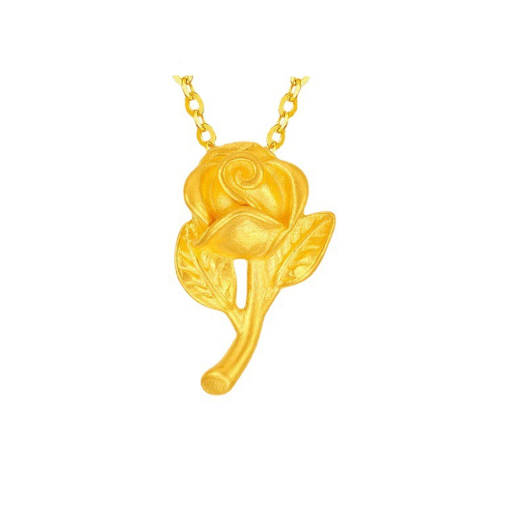 Dainty 18k Real 999 3d Hard Gold Necklace Heart Fish Feather Heart Flower Rose Clover Pendant Jewelry for Women