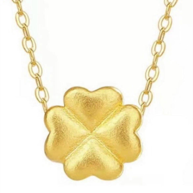 Dainty 18k Real 999 3d Hard Gold Necklace Heart Fish Feather Heart Flower Rose Clover Pendant Jewelry for Women