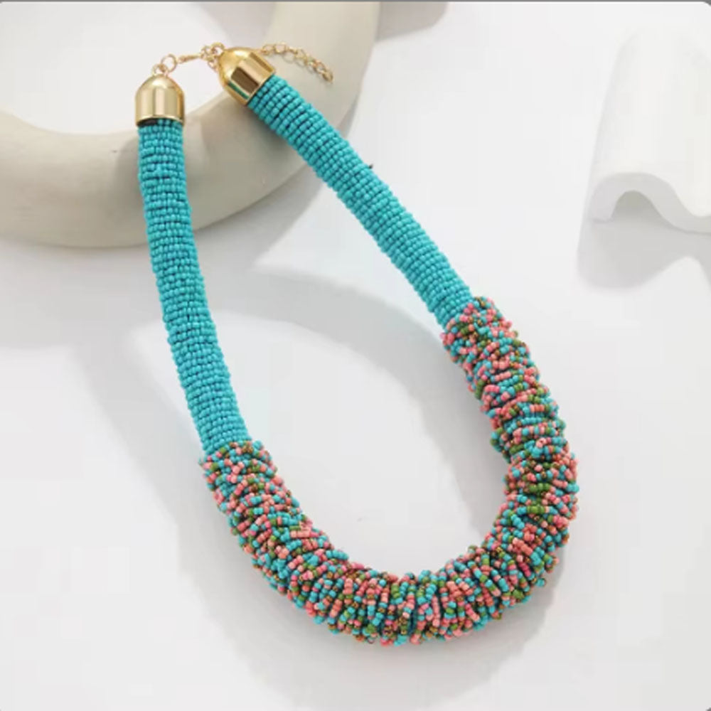 Woven Multi-layer African Necklace Handmade Bohemia Necklace Colorful Rice Beads Exaggerated Necklace Set for Women