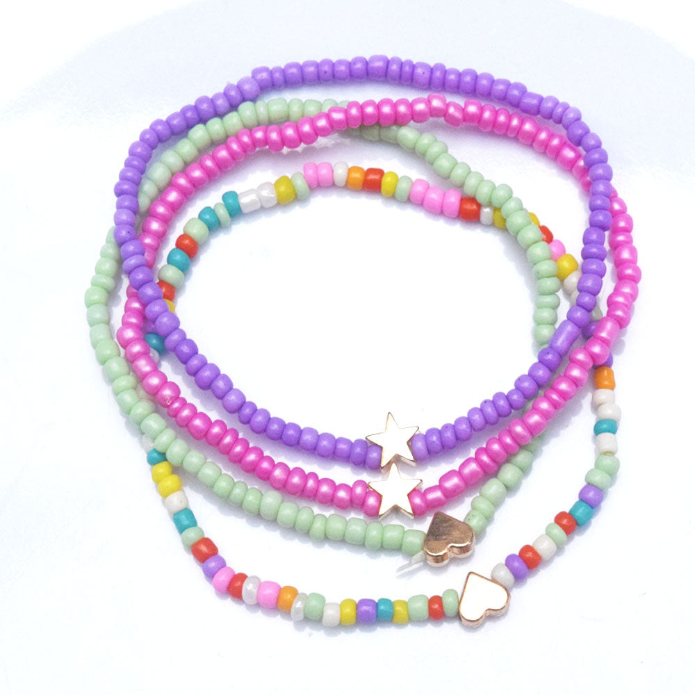 boho nepal Chinese glass seed rice beads beaded bohemian elastic cord stretchy with metal charms bracelet set jewelry bracelets