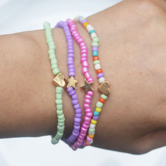 boho nepal Chinese glass seed rice beads beaded bohemian elastic cord stretchy with metal charms bracelet set jewelry bracelets