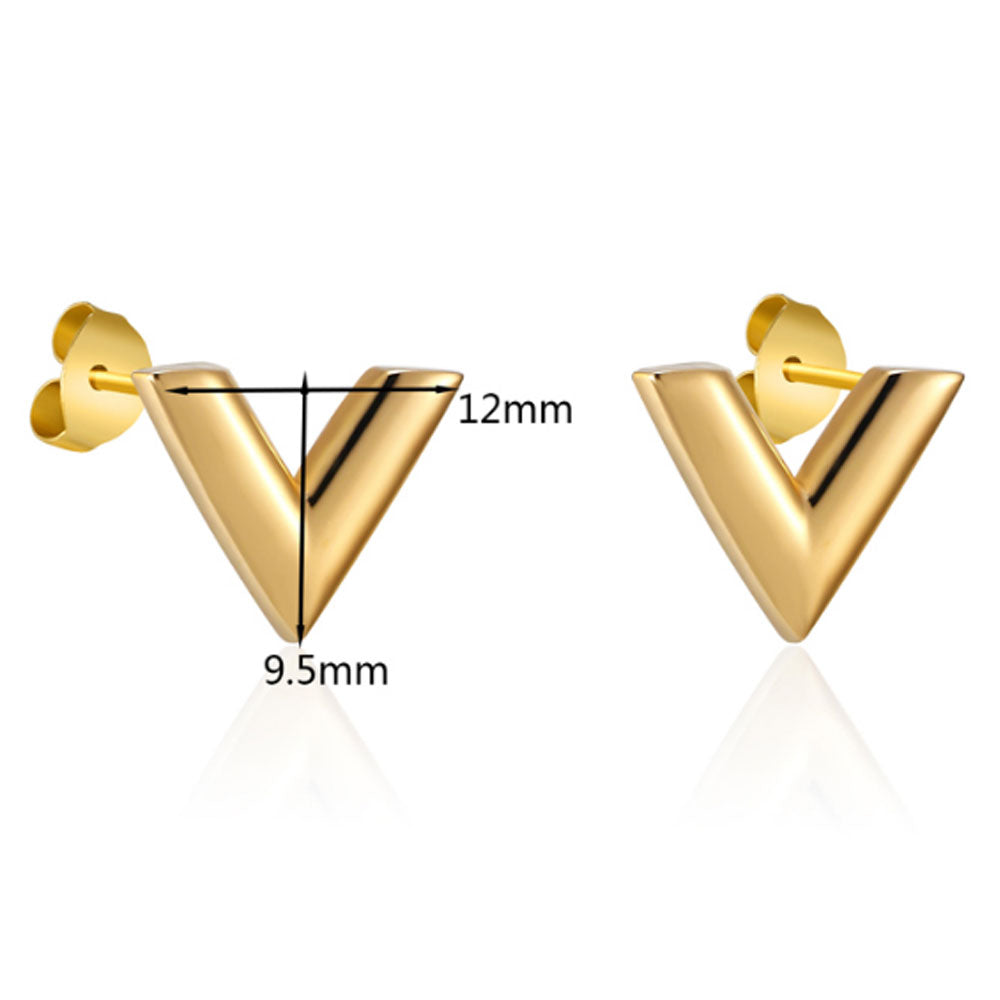 fashion stainless steel silver gold and rose gold tiny v shape stud earrings Korean jewelry