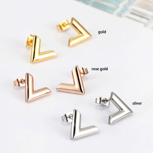 fashion stainless steel silver gold and rose gold tiny v shape stud earrings Korean jewelry