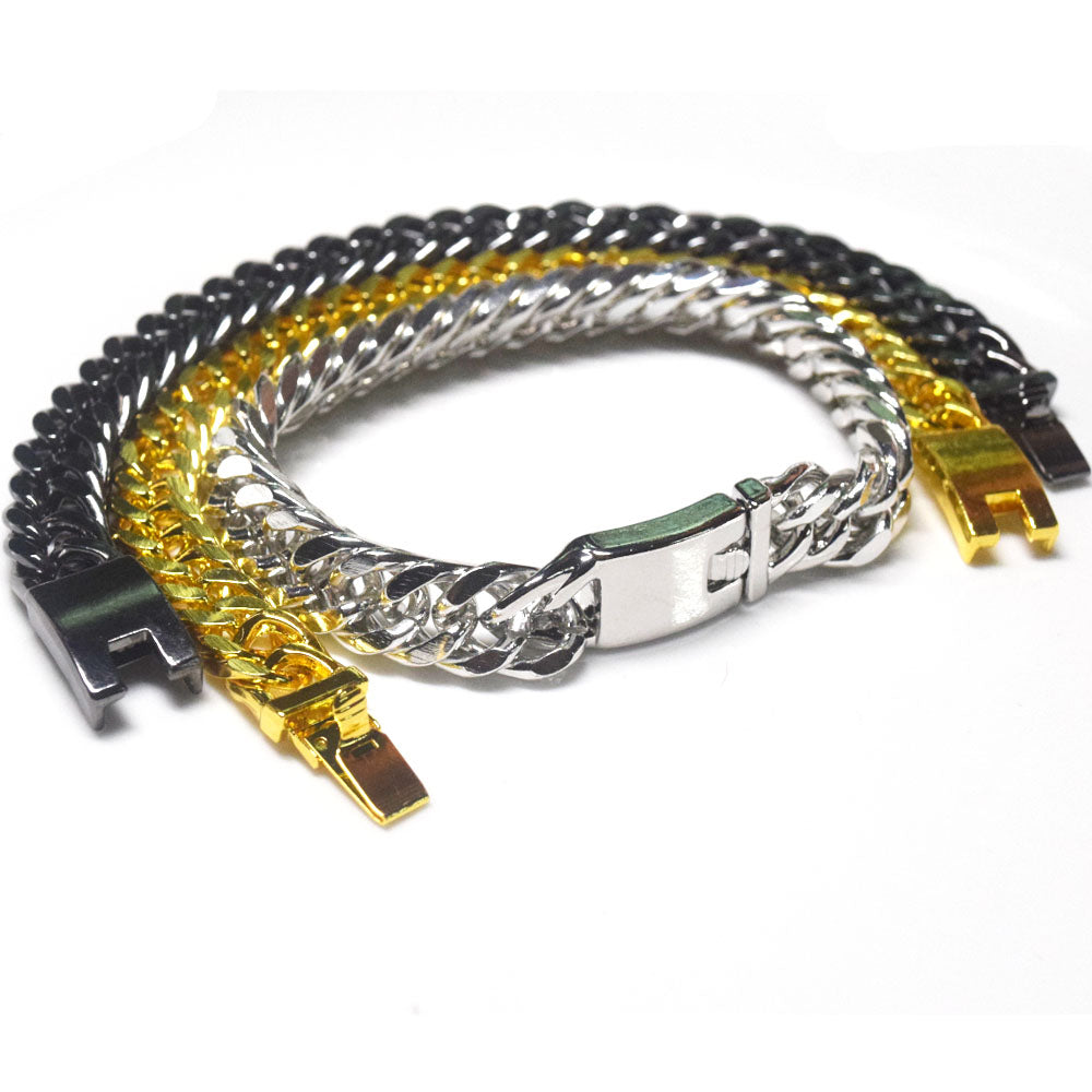 brass alloy gold cuban chain 12mm curb key chain bracelet men jewelry