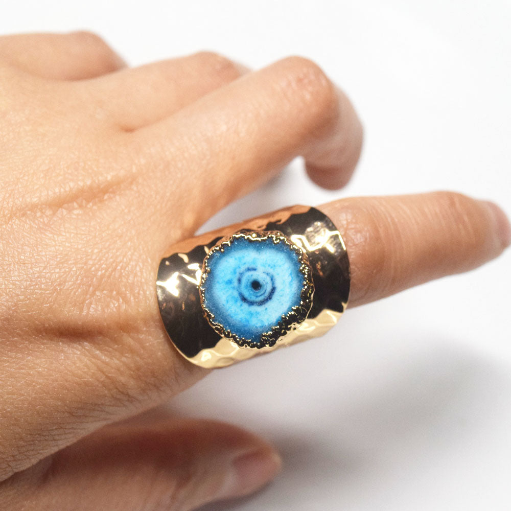 punk classic unique big natural real agate druzy stone ring finger rings open cuff adjustable jewelry unisex