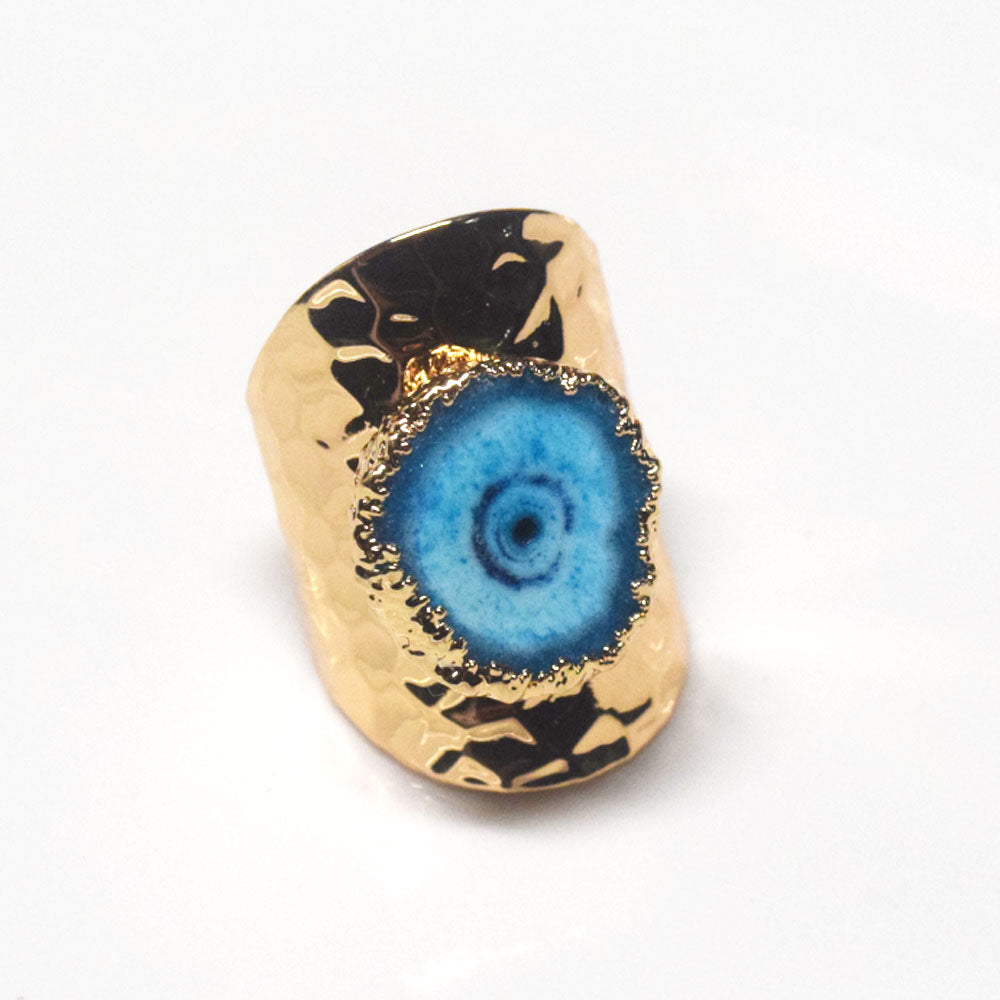 punk classic unique big natural real agate druzy stone ring finger rings open cuff adjustable jewelry unisex