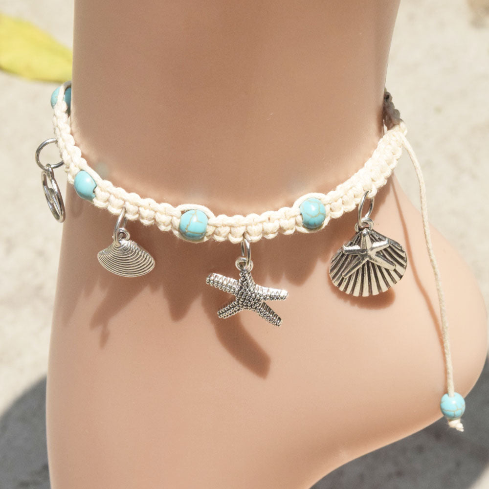 bohemian ladies women fashion cord braided woven sea shell charms beach foot ankle anklet bracelet jewelry anklets
