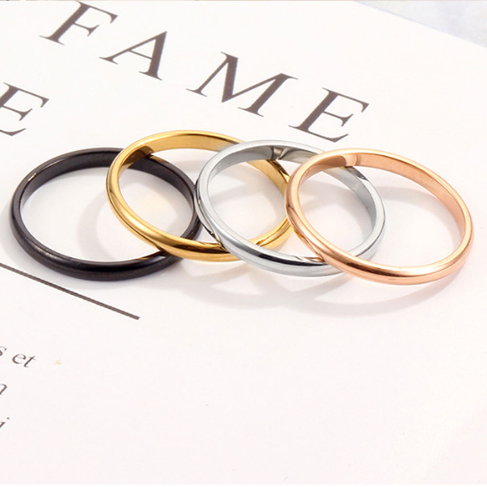 wholesale narrow 2mm wide women men wedding black silver gold rose gold stainless steel stack rings jewelry fashion accessories