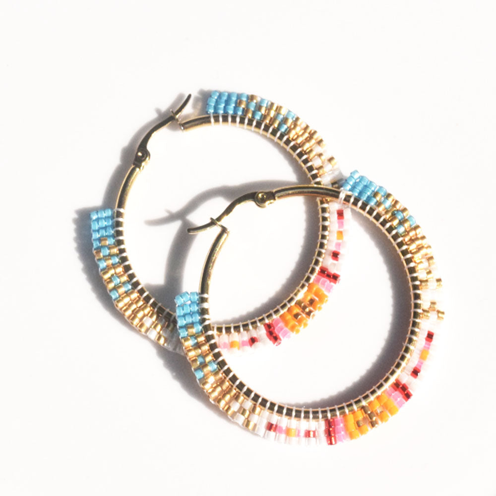 handmade women tiny stainless steel miyuki beads beaded hooped earring hoop 5cm dangle earrings jewelry accessories