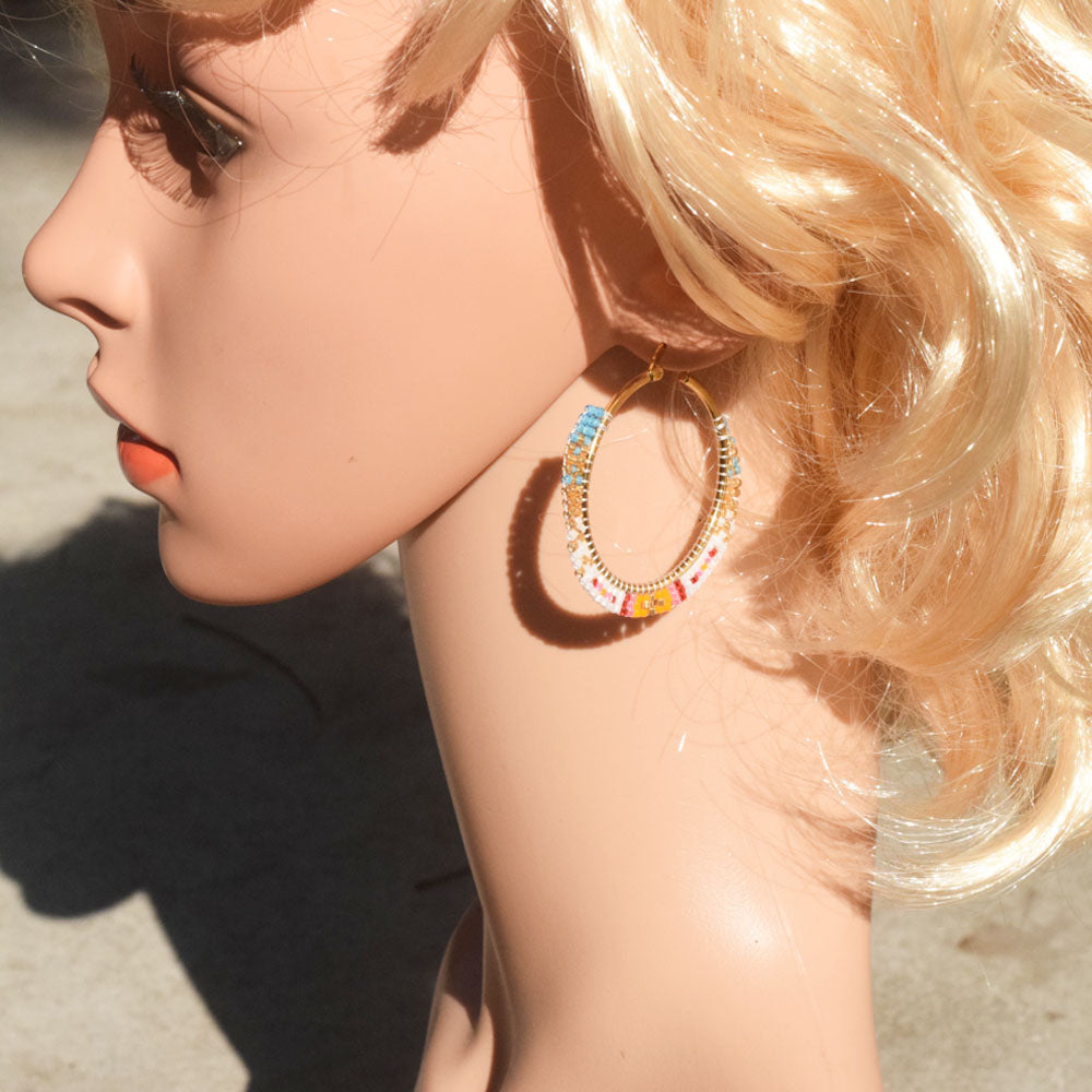 handmade women tiny stainless steel miyuki beads beaded hooped earring hoop 5cm dangle earrings jewelry accessories